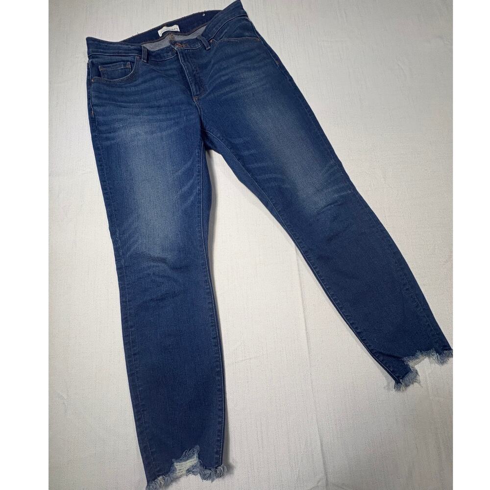 Ladies Loft Mid Rise frayed hem jeans 10 Curvy Skinny 30